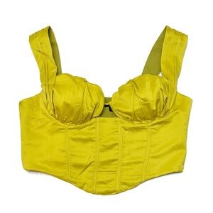 NWT Pretty Little Thing Chartreuse Satin Ruched Bust Corset top plus size 16